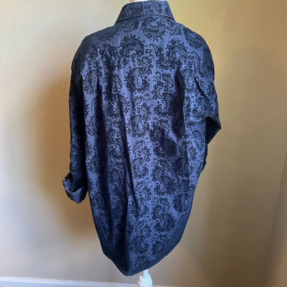 blue velvet floral long sleeve button down short | m - Image 2