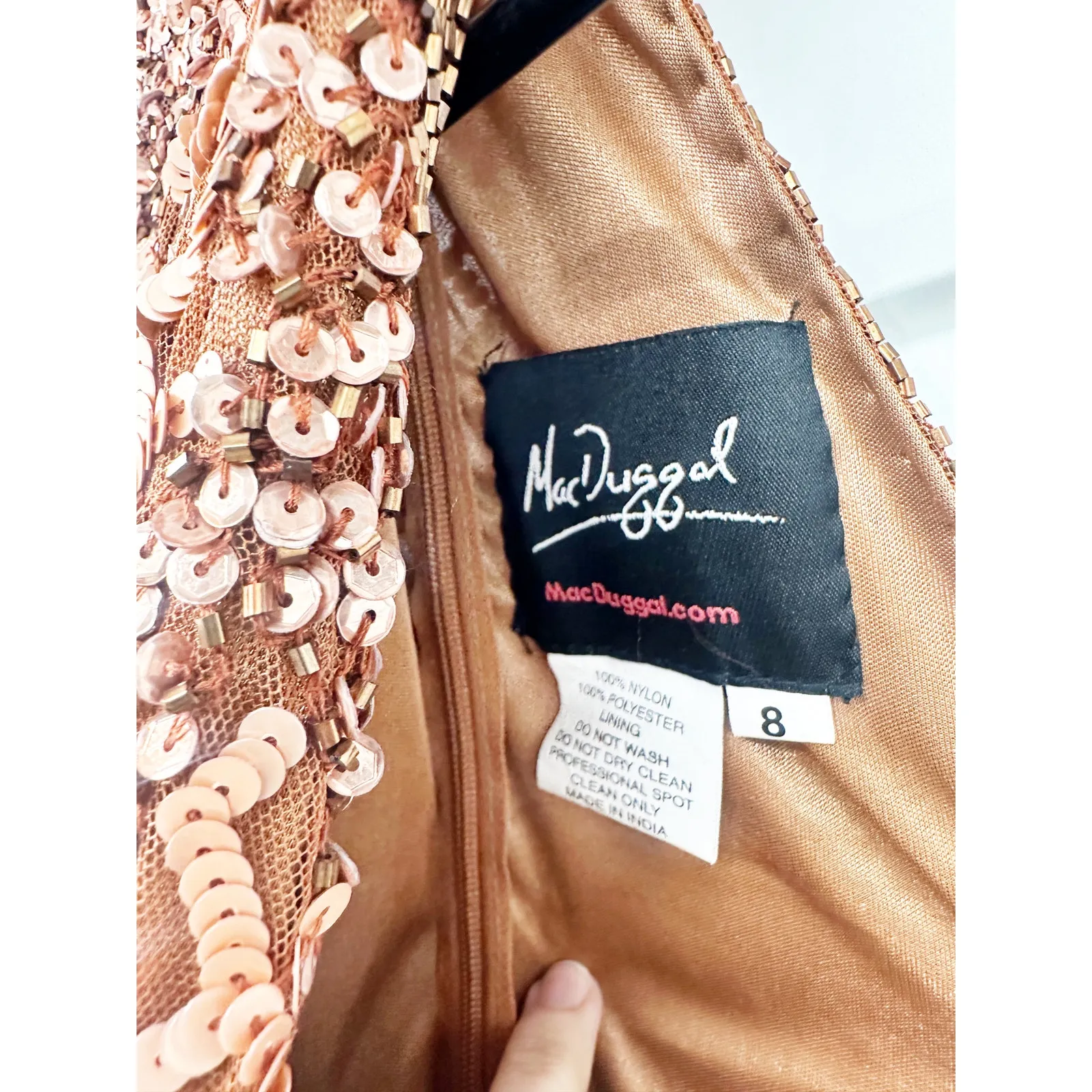 Mac Duggal 5535 Copper Bronze Sequin Embellished Halter Midi Cocktail Dress 8 - Image 4