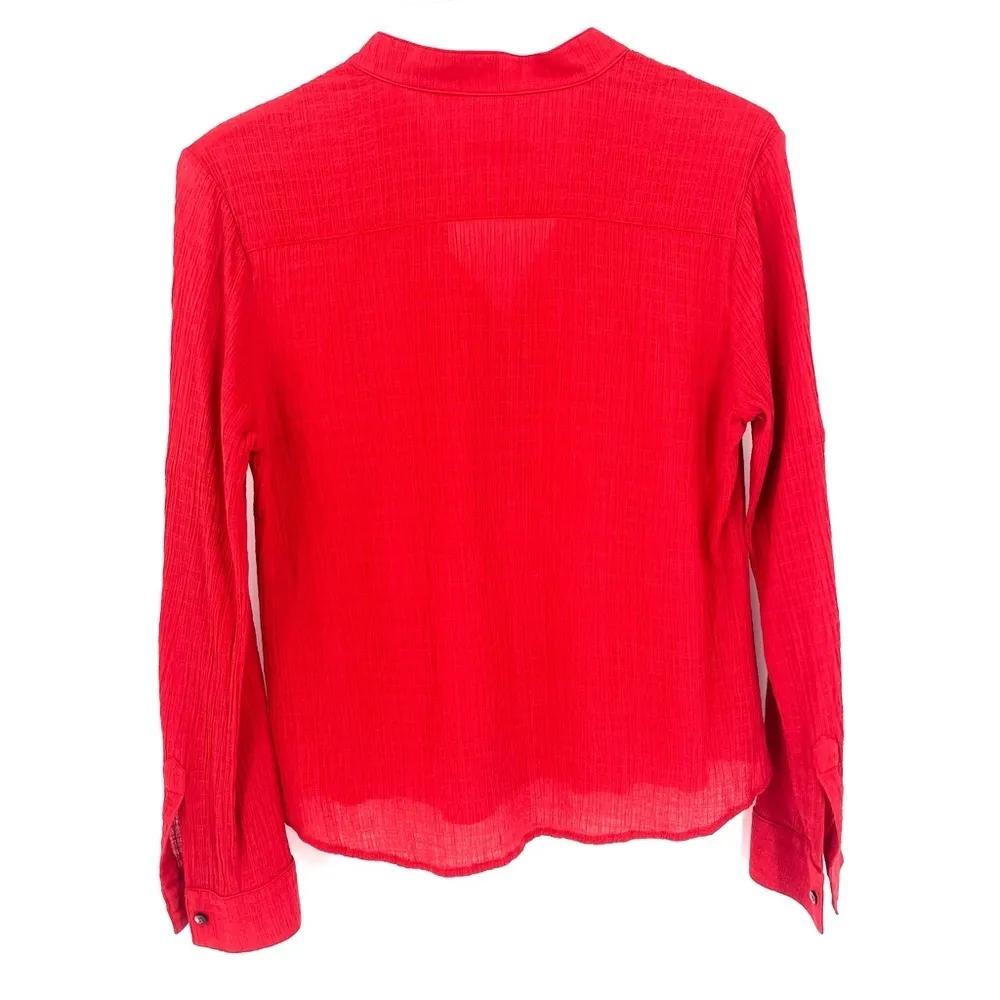 KORS Michael Kors MK Red Gauzy Roll Tab Long Sleeve Quarter Button Blouse Top - Image 5