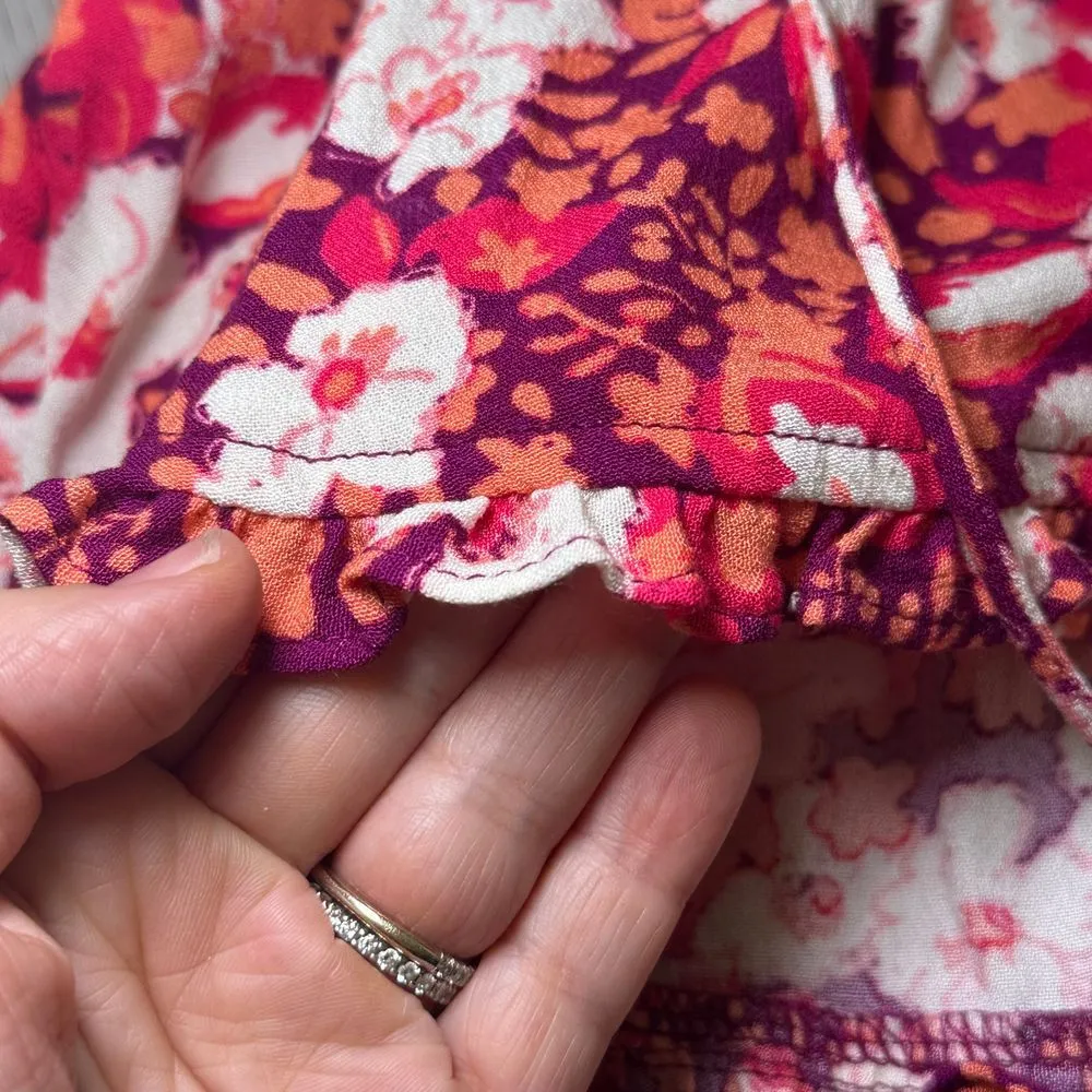 Free People Sweet Memories blouse fruit punch combo boho‎ floral ruffle size s - Image 6