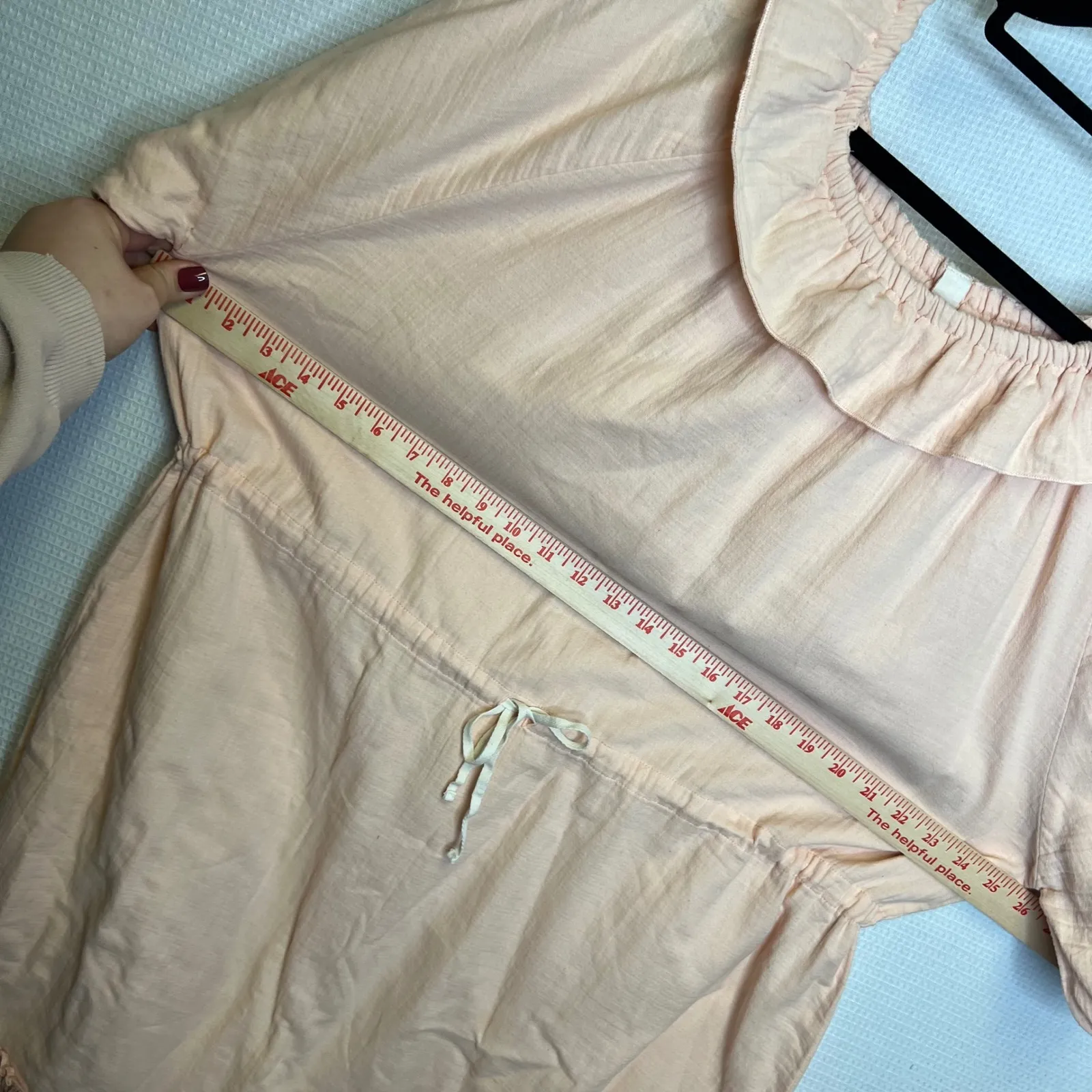 LiLU Women Peach Ruffle Drawstring Waist Tiered Midi Dress 100% Organic Cotton M Pink Size M - Image 4