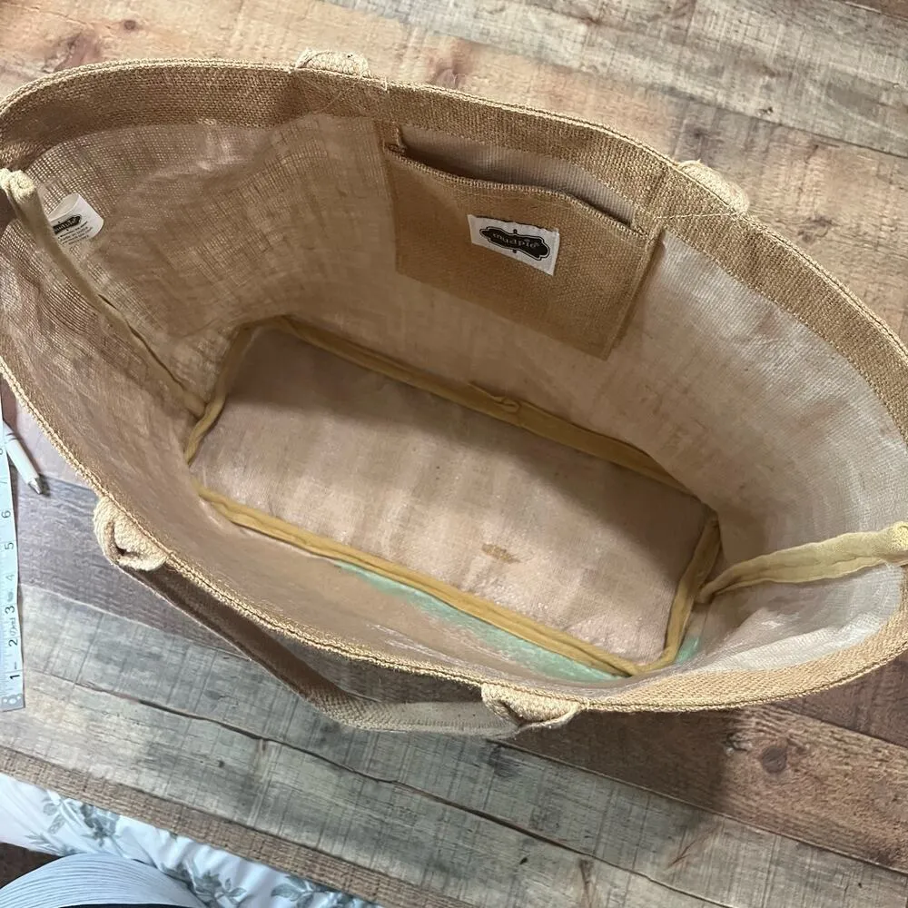 Mud Pie | Burlap Canvas Mermaids Are Real Beach Tote - Image 5