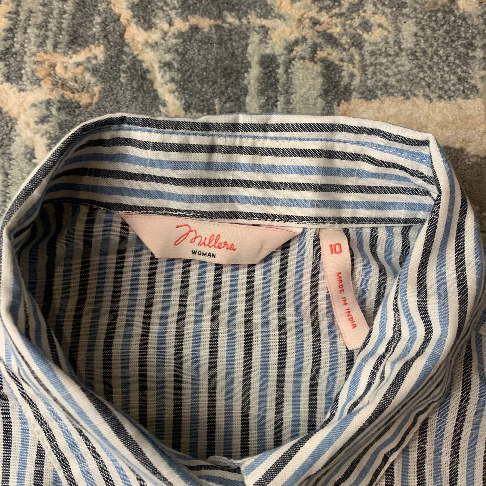 Miller's Regular Collar Cotton Shirt Blue Striped Size M - Image 2