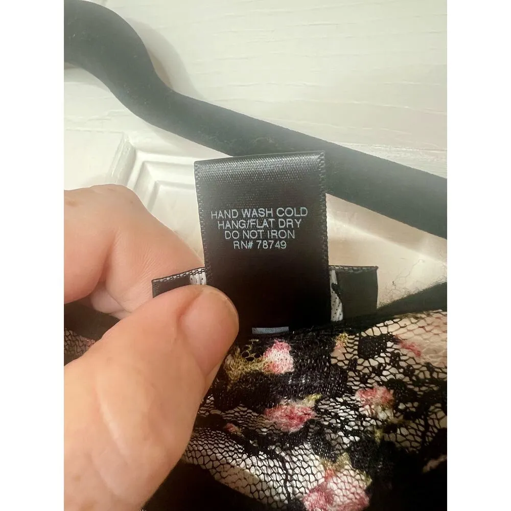 Wet Seal Y2K Black Floral Open Back Blouse See Through Top Whimsygoth Large L - Image 9