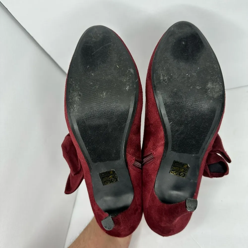 Call it Spring Womens size 9 Vegan Suede Heel Booties Ruffle Shoes Red 4 inch - Image 7