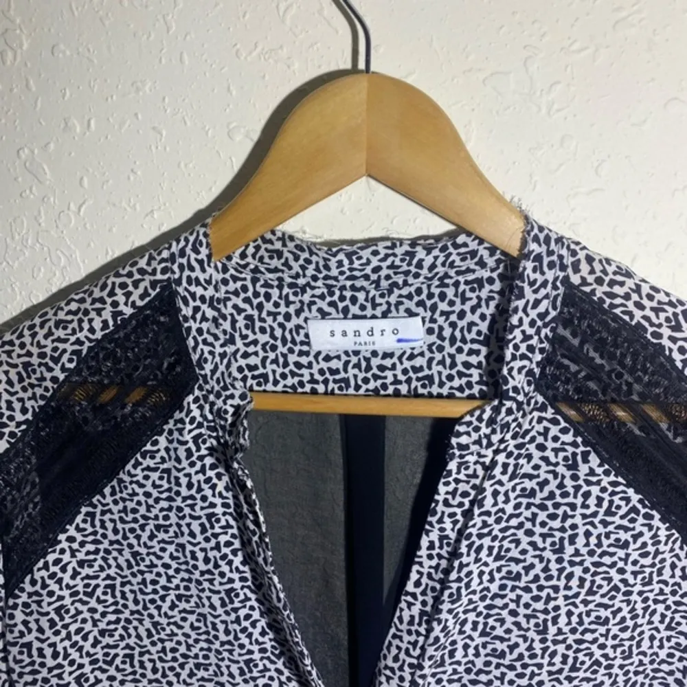 SANDRO Paris 100% Polyester Black & White Printed Long‎ Sleeve Blouse - Image 2