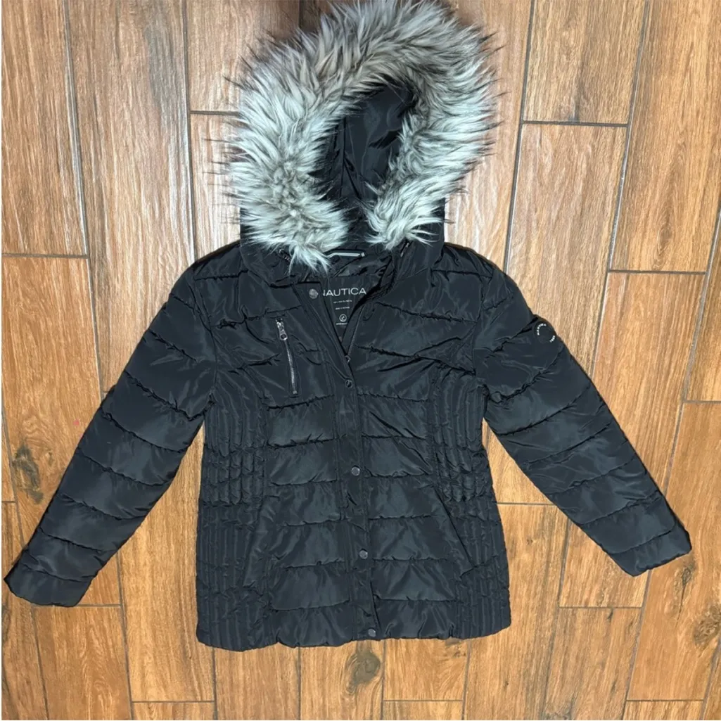 Nautica Black Puffer Coat Size Large - Image 2