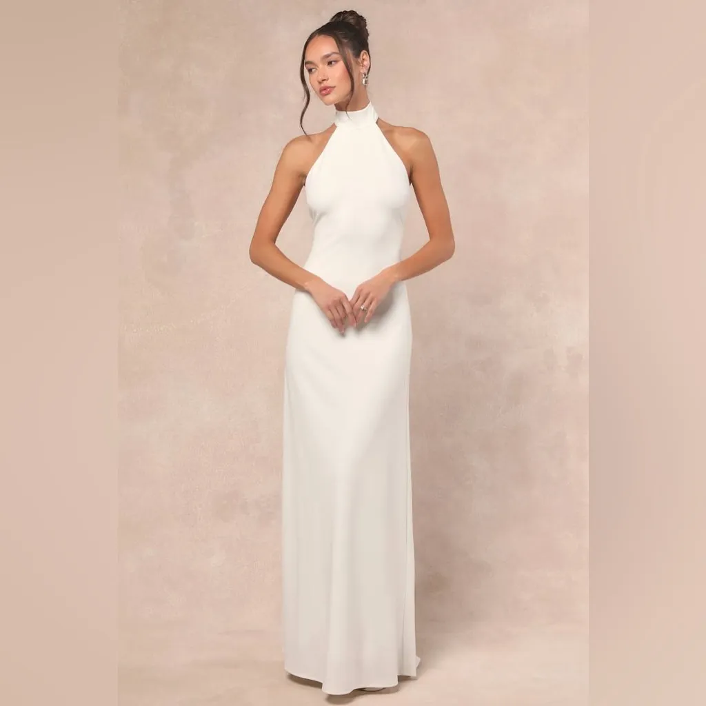 LULU’S Alaura White Backless Halter Maxi Dress - Image 5