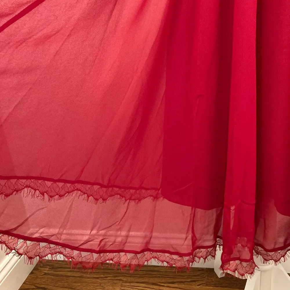 Dress The Population Alicia Chiffon Fit and Flare Midi Dress Garnet Size Large - Image 5