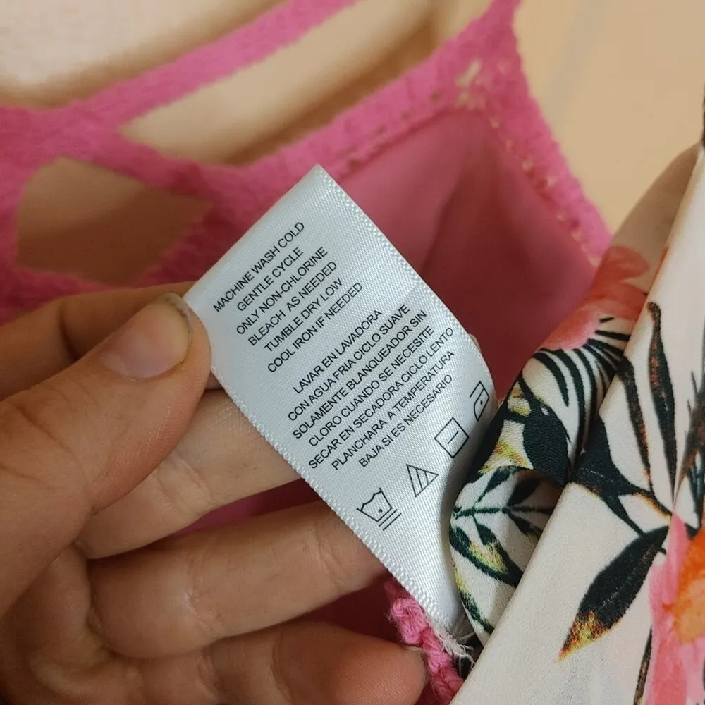 Madden NYC Crochet Pink Size Large L Crop Top Tie Floral Boho Festival Chic - Image 7