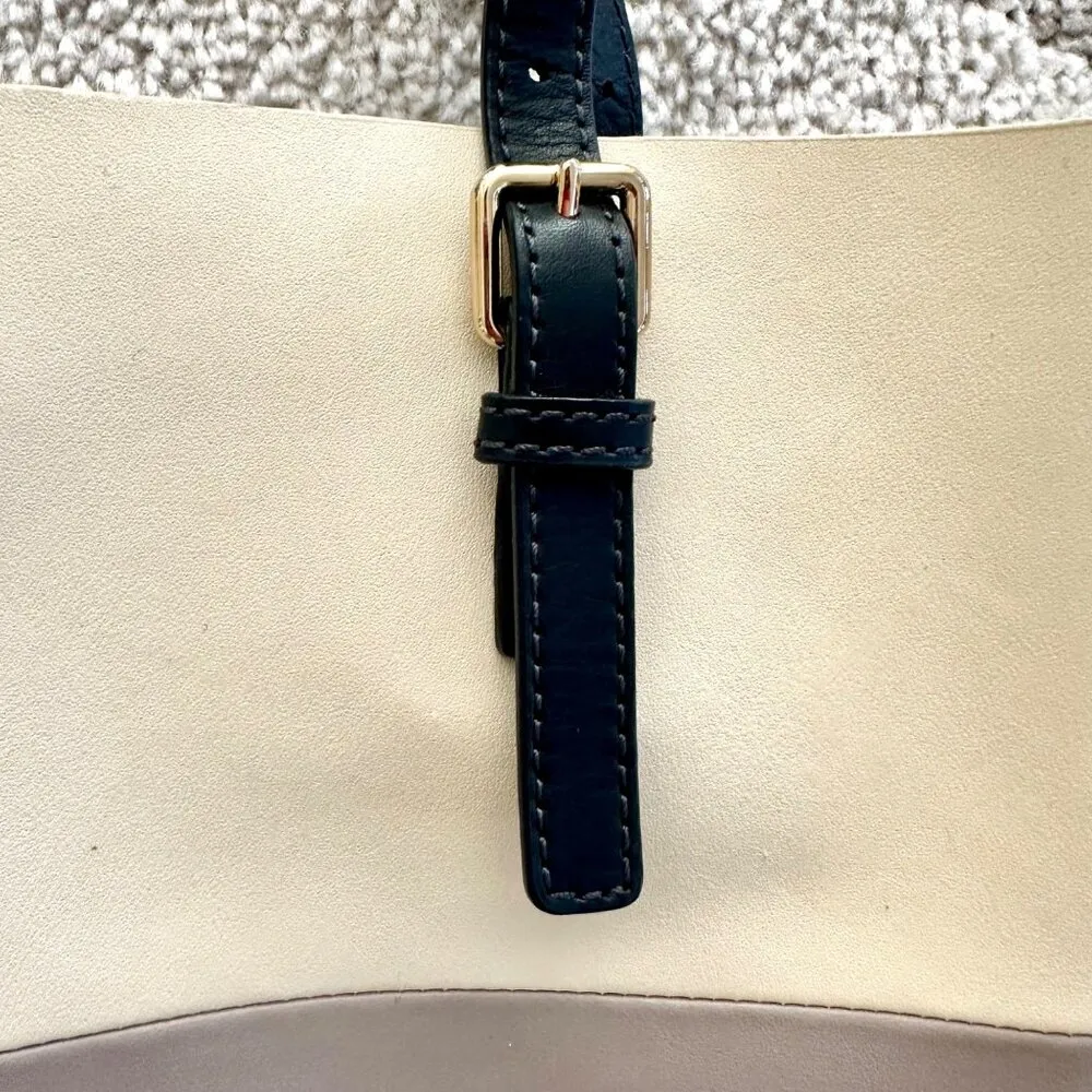 Vince Camuto Large Two-Tone Ivory/Gray Colorblock Leather Tote - Image 3