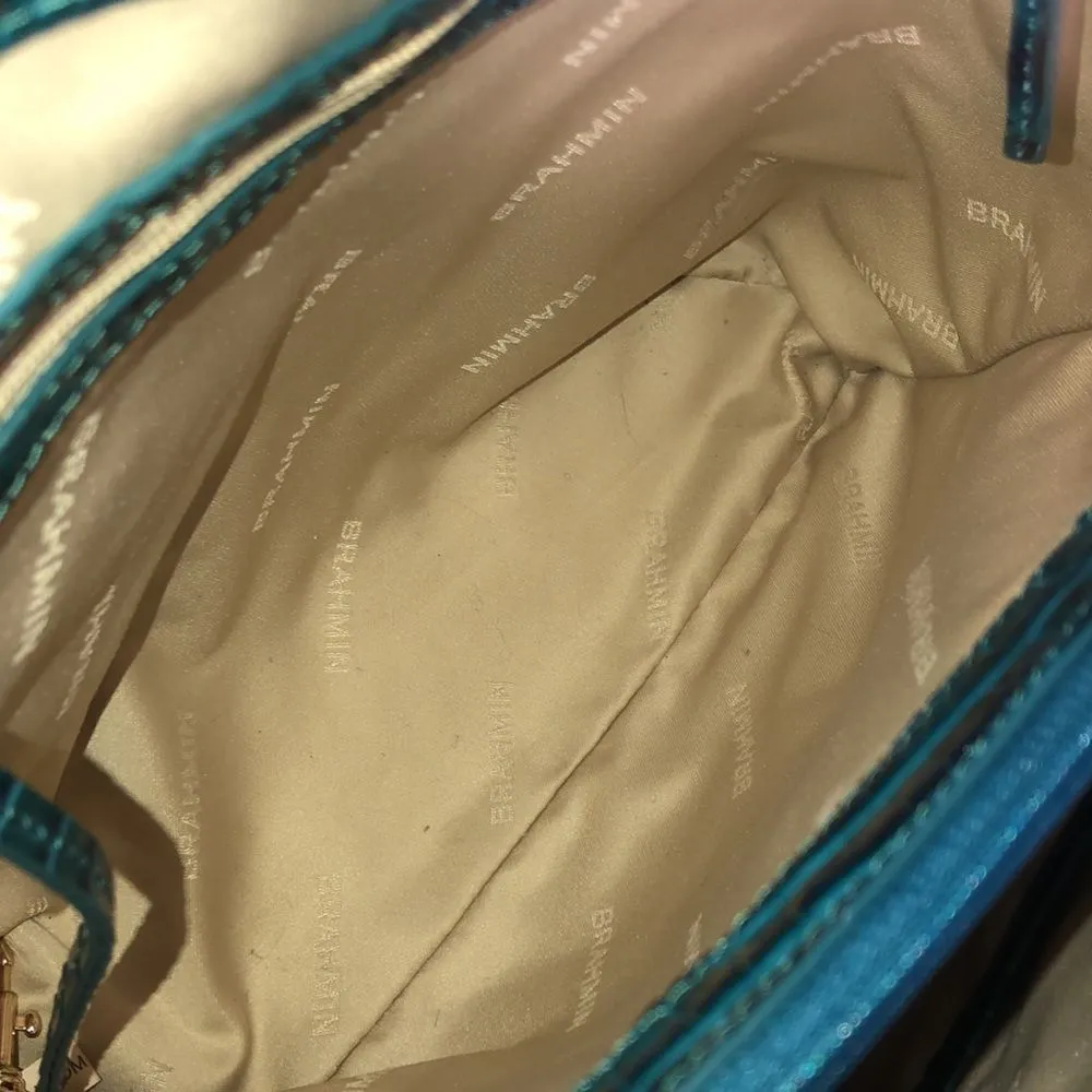 BRAHMIN Teal Crocodile Leather Melbourne Turn Lock Shoulder Bag NWOT - Image 5