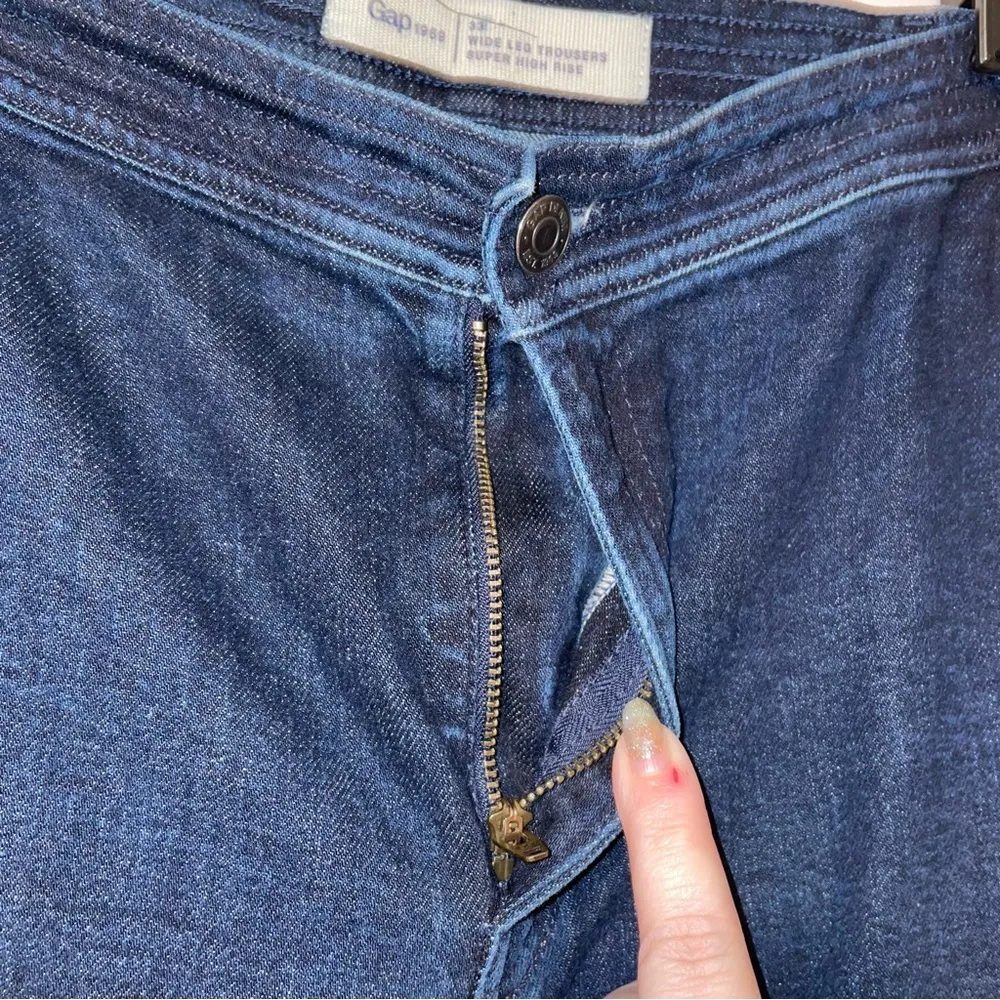 Gap Dark Denim Wide-Leg Trousers Super High Rise Jeans Size 33 - Image 4