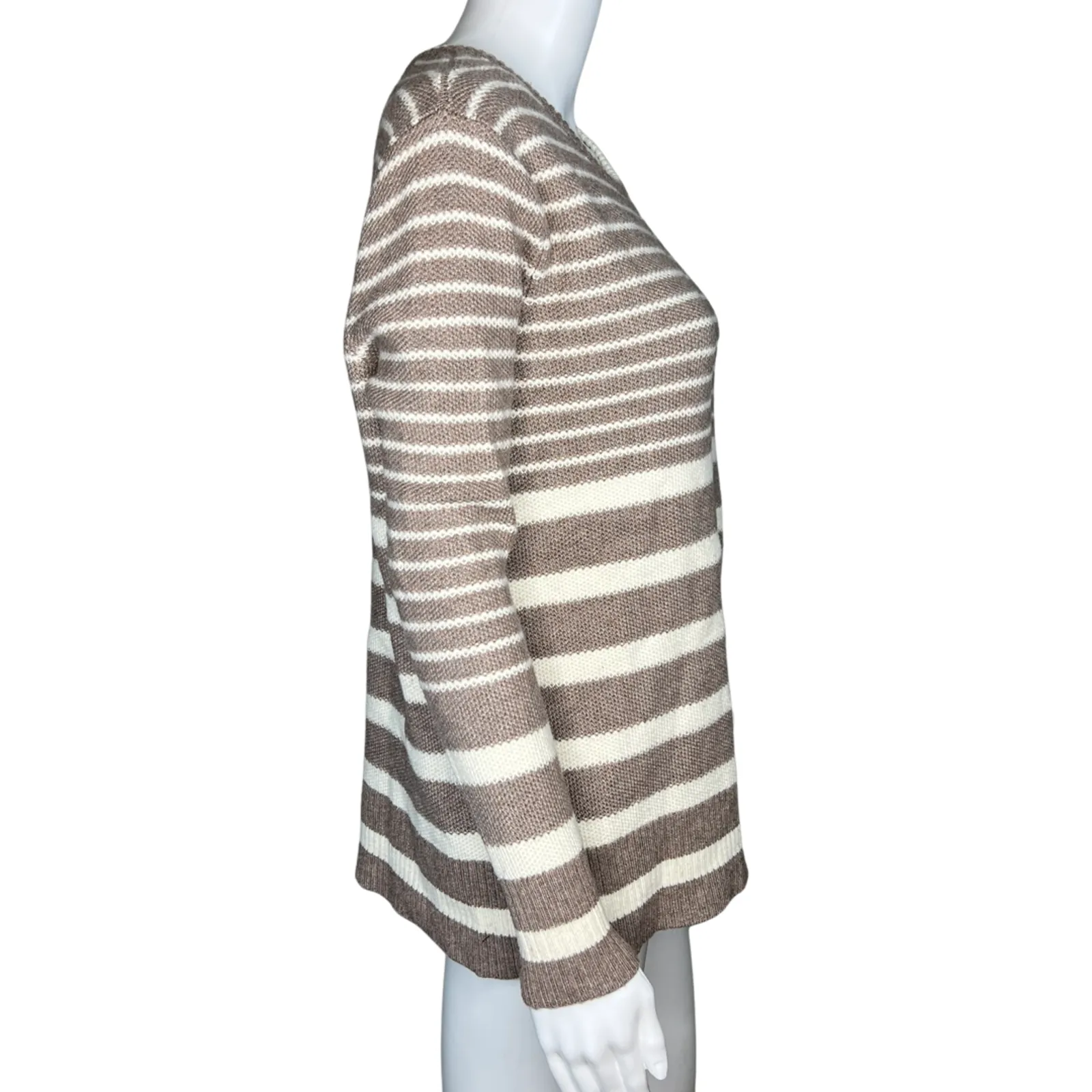 Athleta Sweater Womens XS Beige Tan Stripe Kennewick Knit‎ Side Slits Athleisure - Image 2