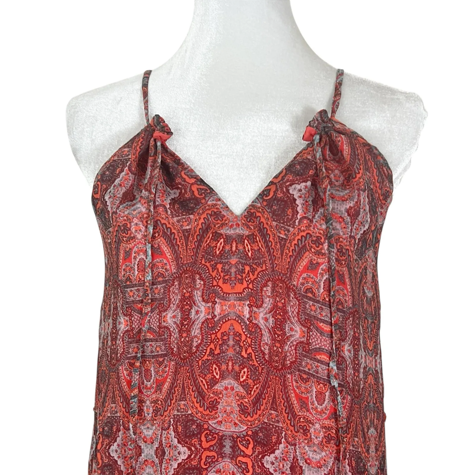 Lucky Brand Orange and Purple Boho Paisley Print Sleeveless Dress Size XS - Image 3