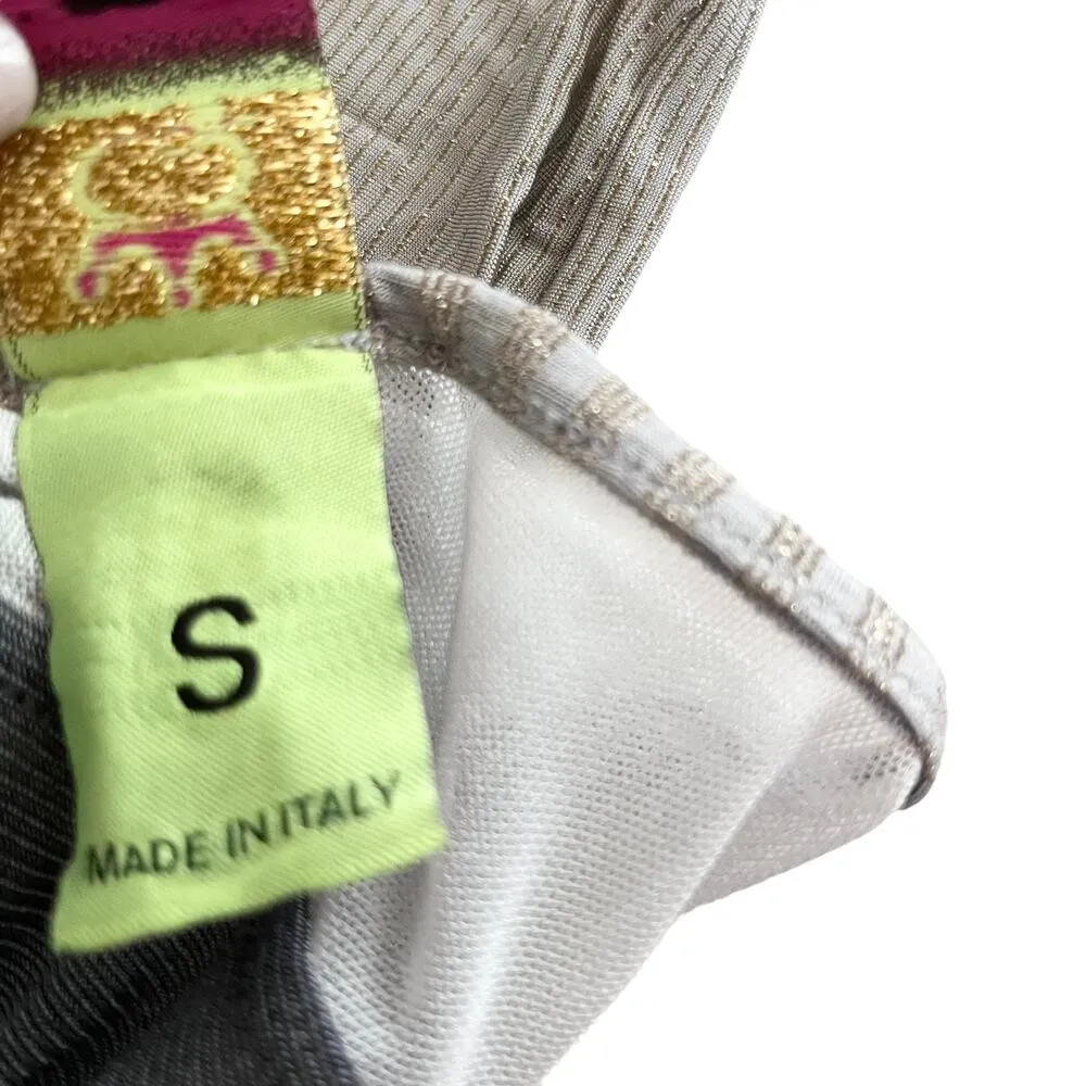 Save The Queen Long Sleeve Metallic Stripe Fringe Dress Greige Women's Small - Image 9