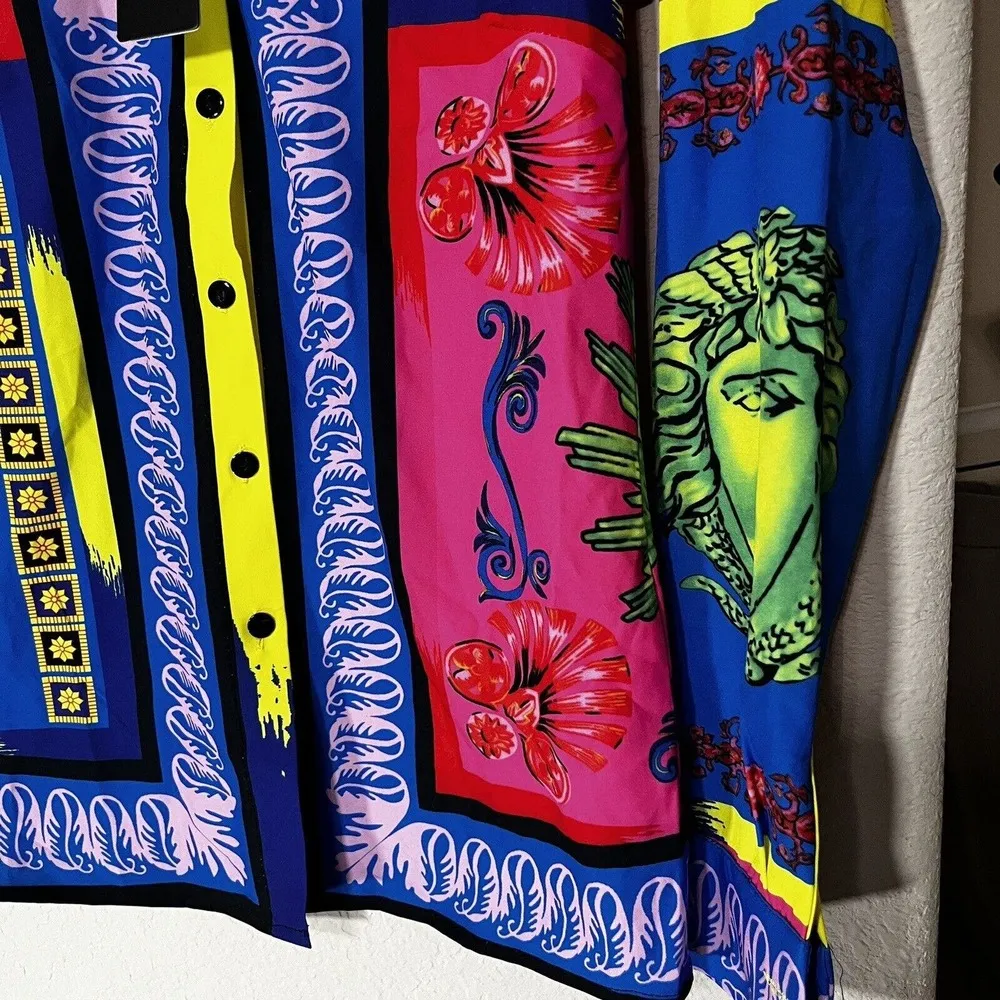 NEW LAI MENG Five Cats Colorful Shirt Art to Wear Modern button up Top NWT sz S - Image 2