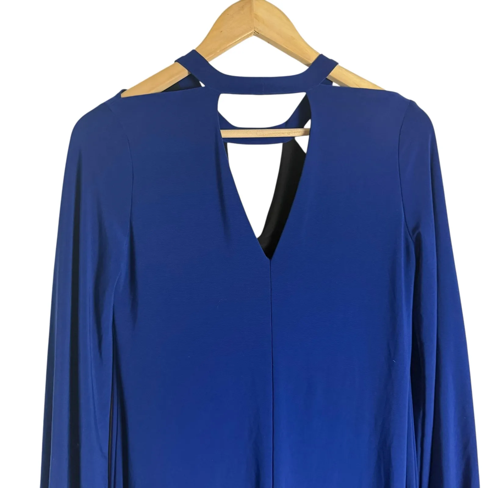 Norma Kamali Ever Last Electric Blue Cut Out Long Sleeve Cocktail Mini Dress S - Image 8