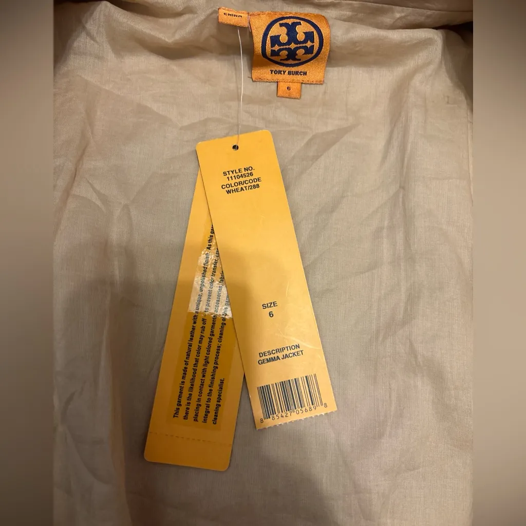 NWT Tory Burch Size 6 Wheat Leather Gemma Jacket - Image 3
