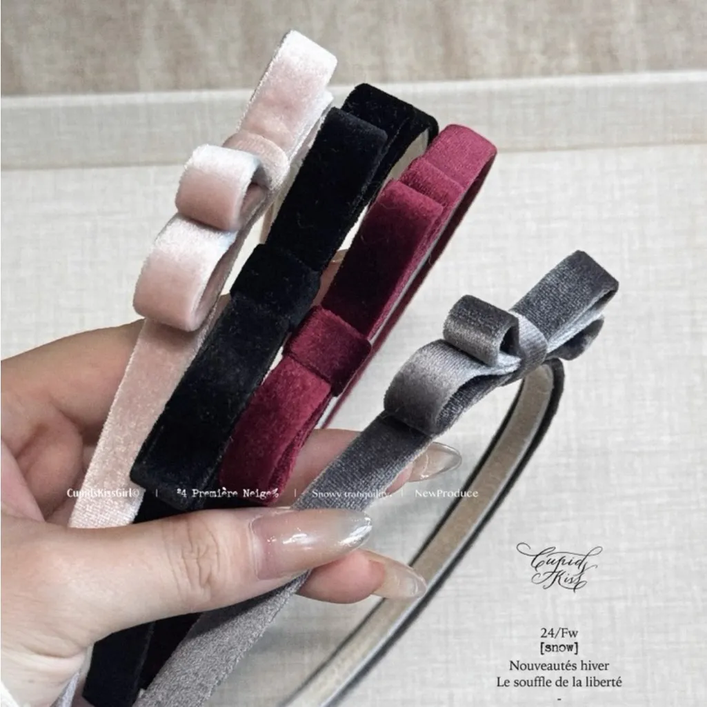 Japanese Velvet Muted Pale Pink Y2K Cottagecore Statement Bow Headband - Image 2