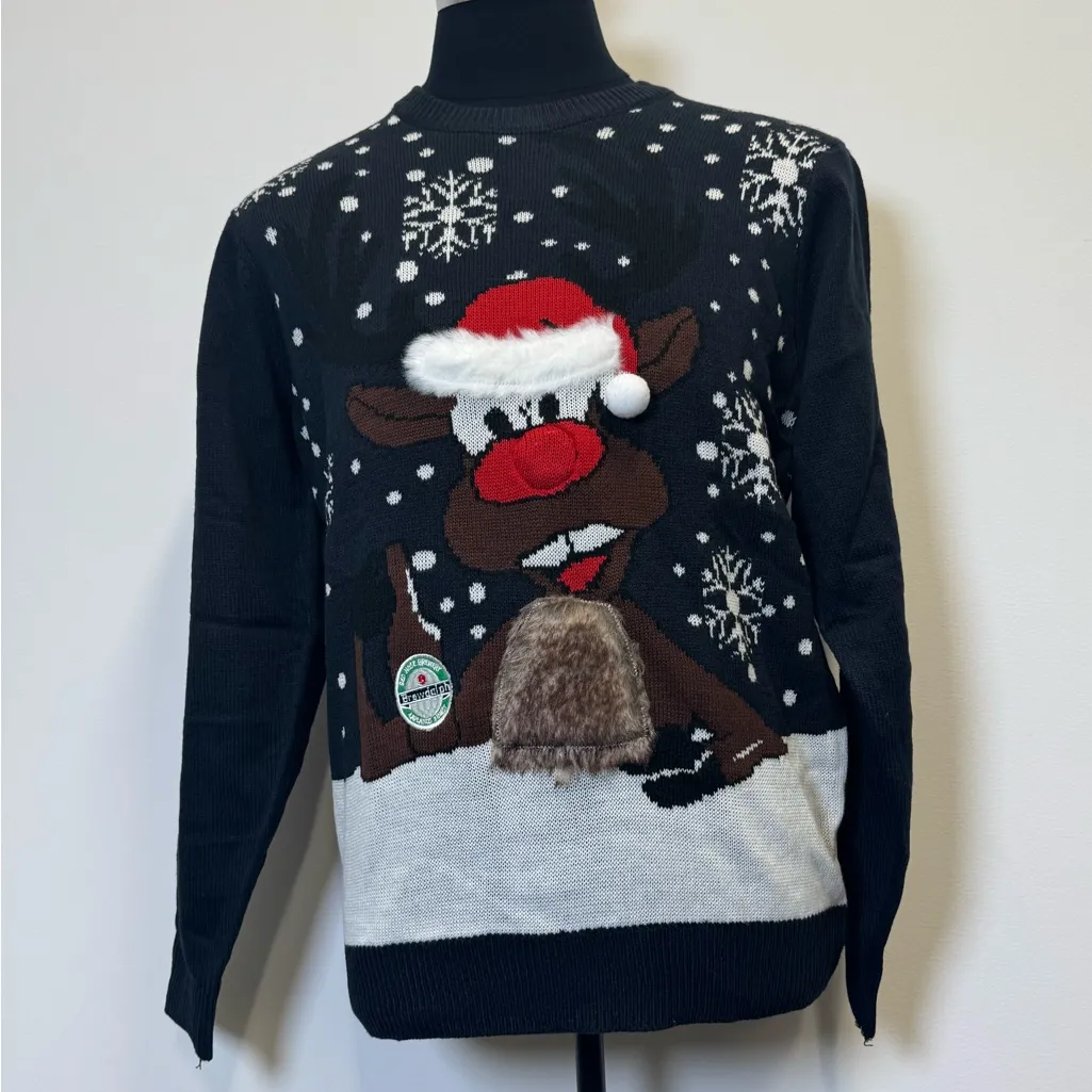 Musical Reindeer Christmas Sweater for Ugly Christmas Party (See Video) Black Size L - Image 2