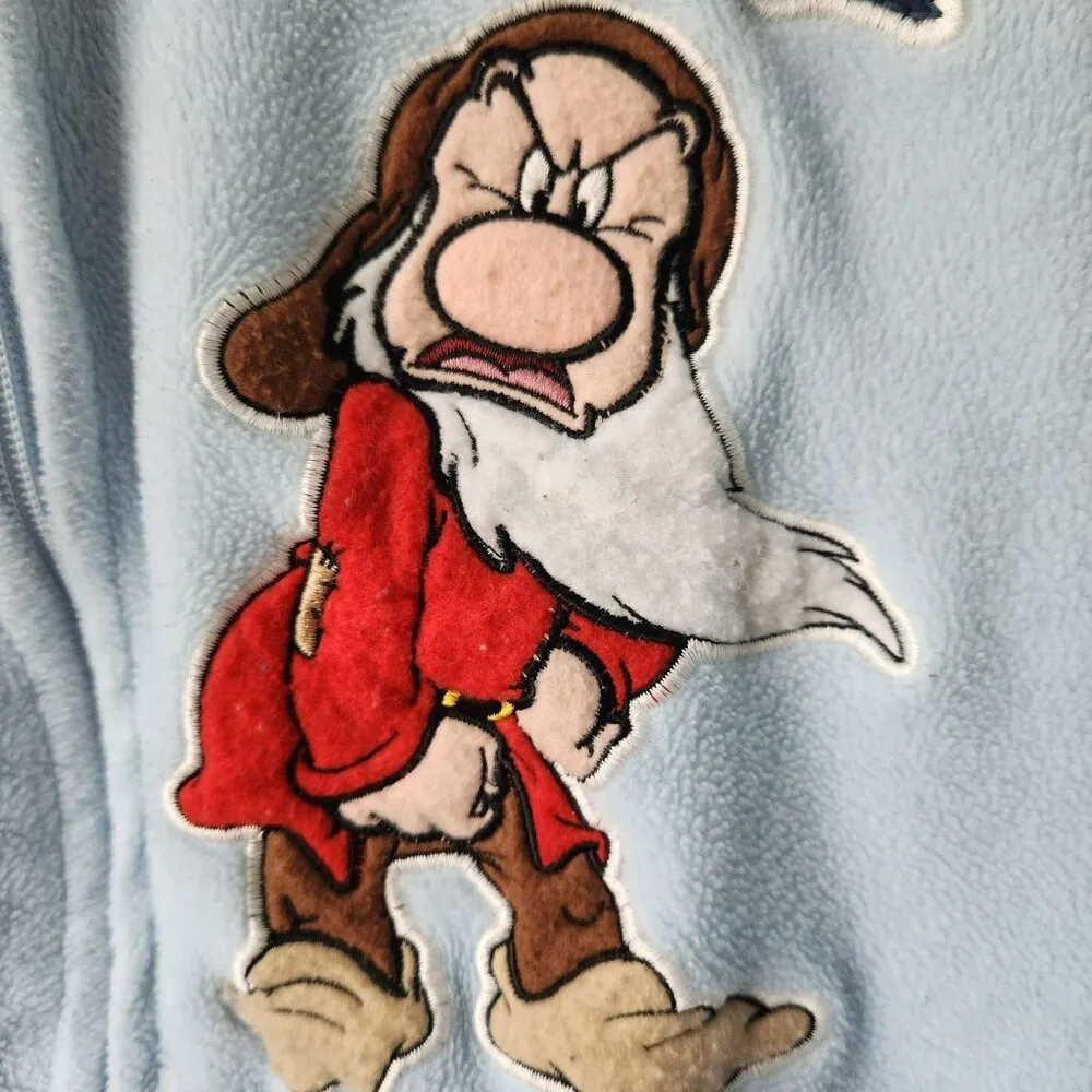 Disney Grumpy Vintage 90s Hoodie Full Zip Embroidered Baby Sky Blue Medium - Image 2