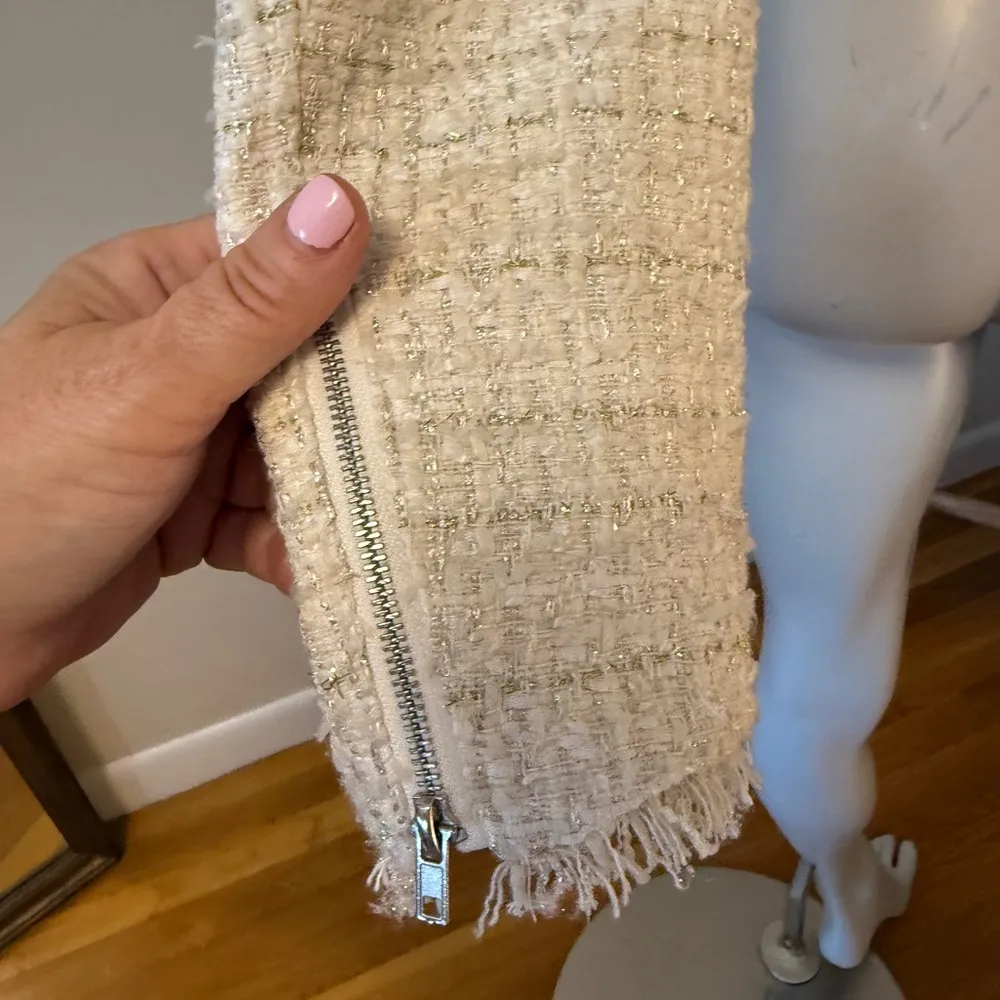 Love Token Tweed Moto Jacket In Ivory And Metallic Medium - Image 7