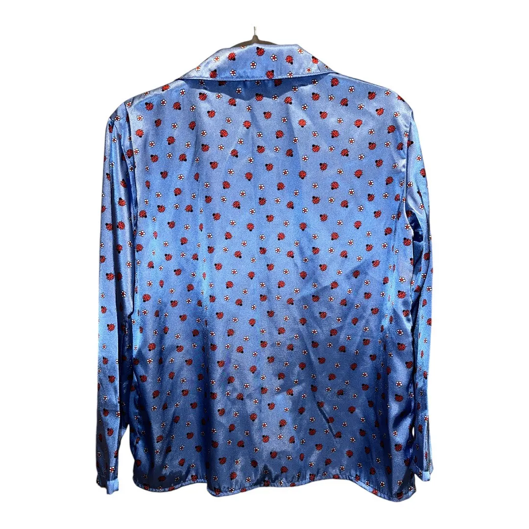 Shut Eye Top Womens Size Large‎ Blue ButtonUp LongSleeve Floral Pattern - Image 2