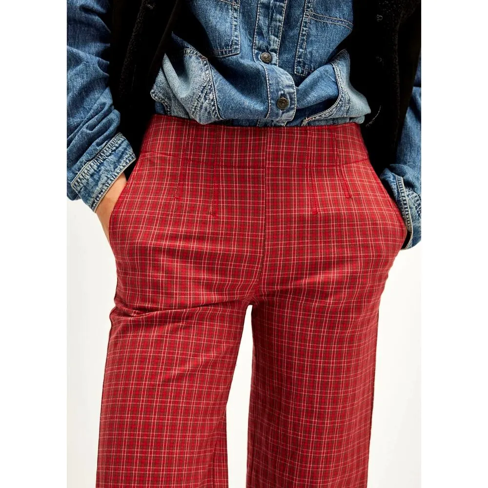 Free People Sofia Wide Flare Pants Red Combo Multiple Sizes - Image 3