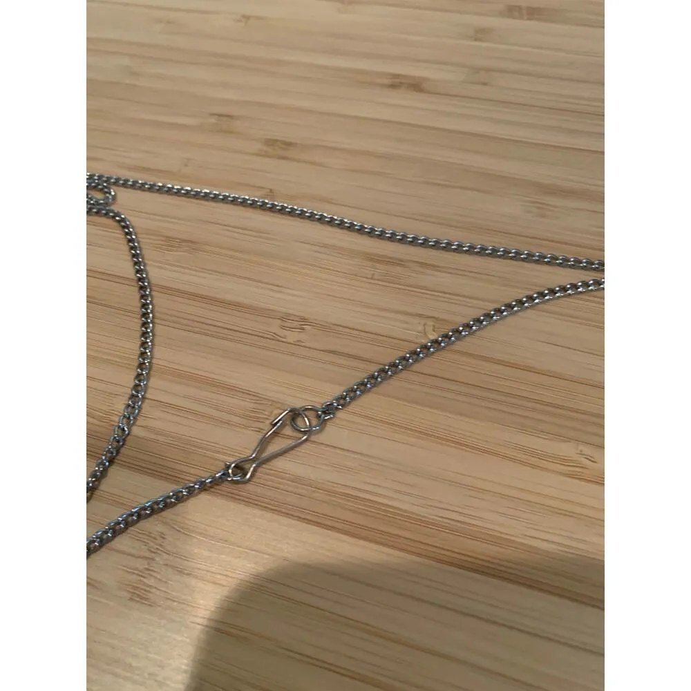 Long Necklace Acrylic Ring Beads Silver Drop 17.5" - Image 4