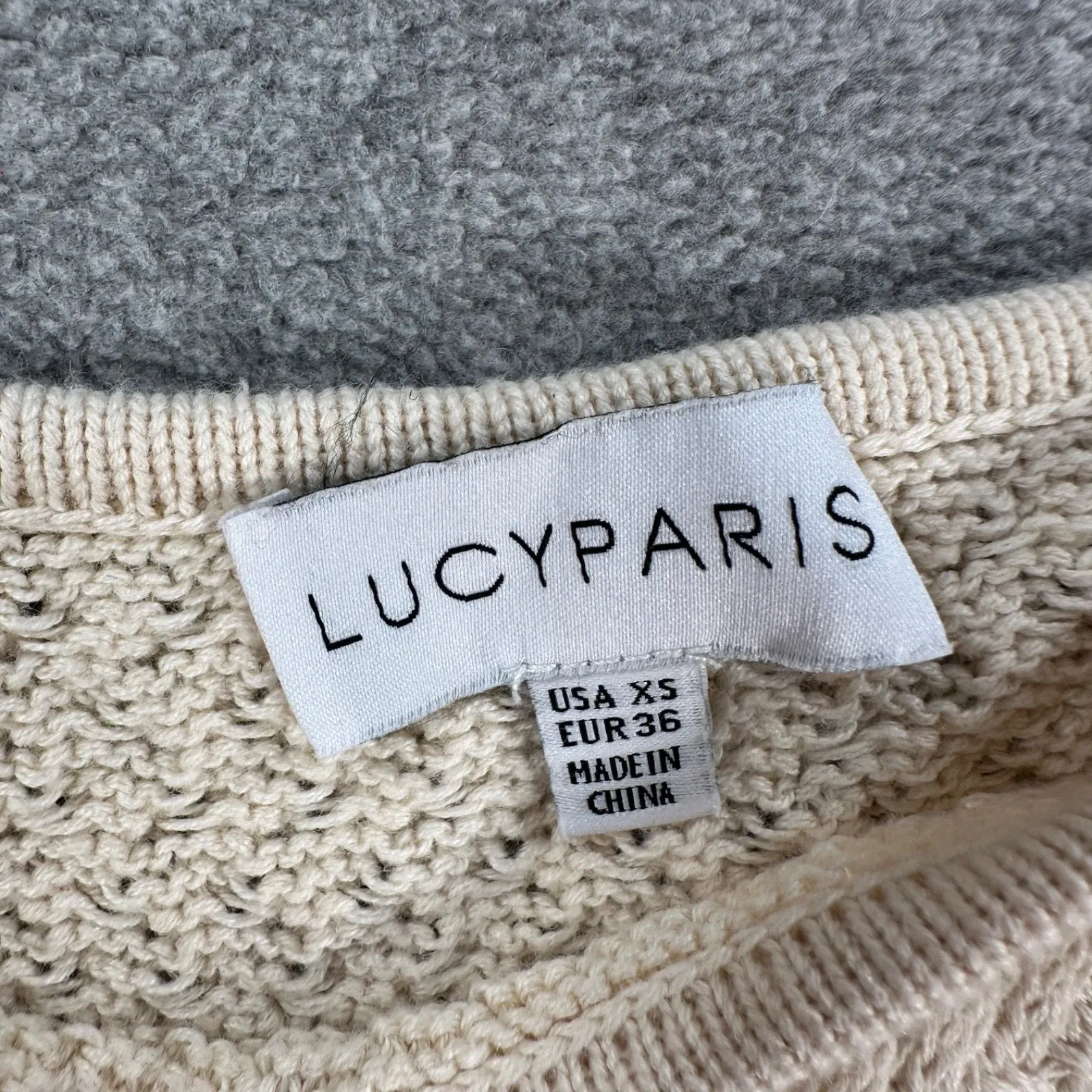 Lucy Paris Knit Puff Sleeve Blouse Women's XS Beige Ruffle Hem Tie Back Boho - Image 5