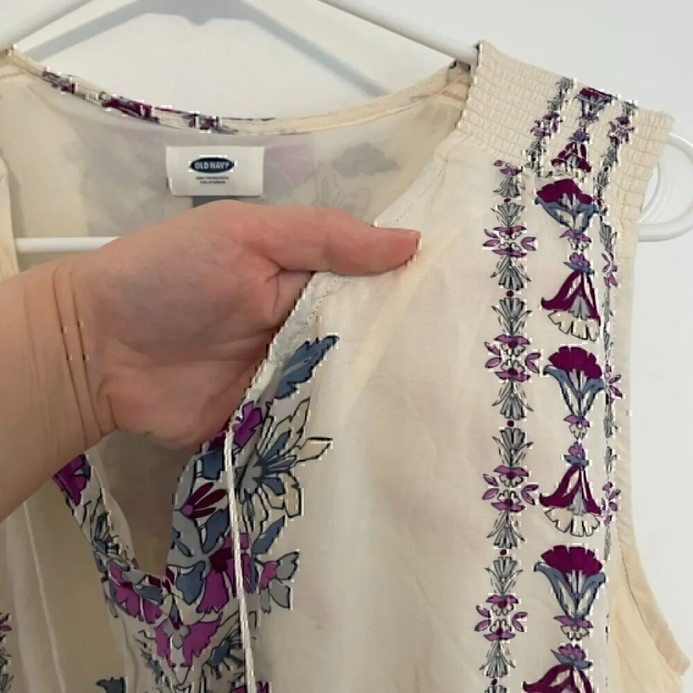 OLD NAVY Printed Tassle Boho Midi Dress Cream Ivory Floral Tassel Boho M NO BELT - Image 5