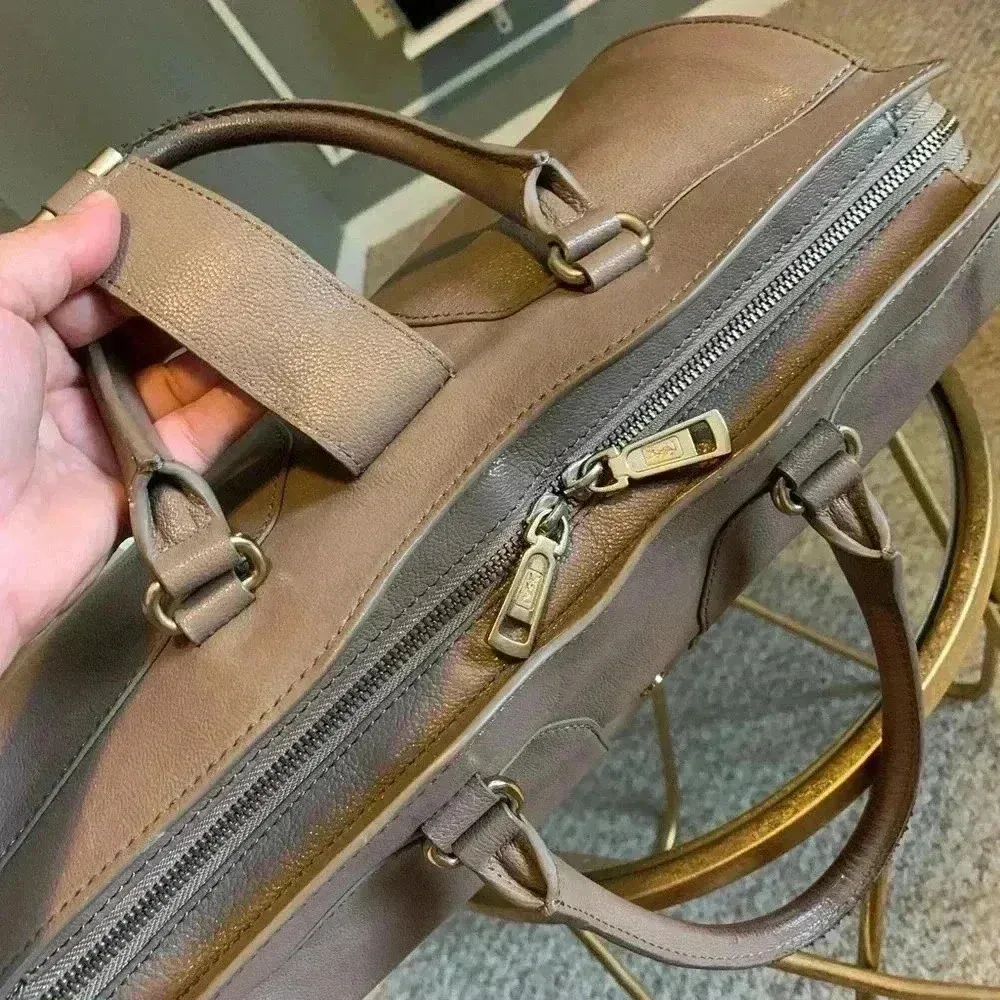 YVES SAINT LAURENT YSL Y Line Cabas Chic Leather Hand Bag Brown Used. Tan - Image 11