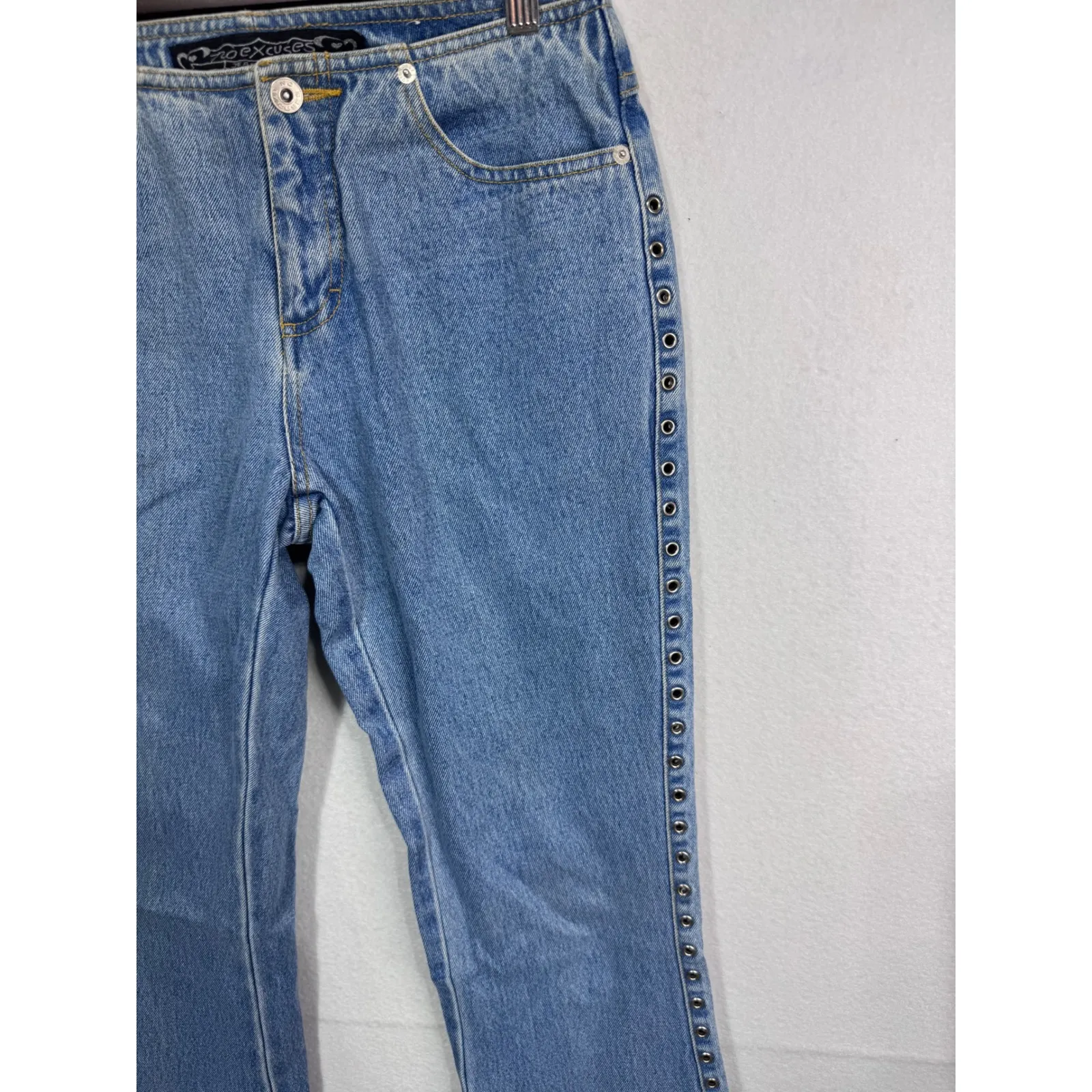No Excuses Y2K Jeans Juniors Size 5 Light Wash Bootcut Grommet Side Detail Denim - Image 3