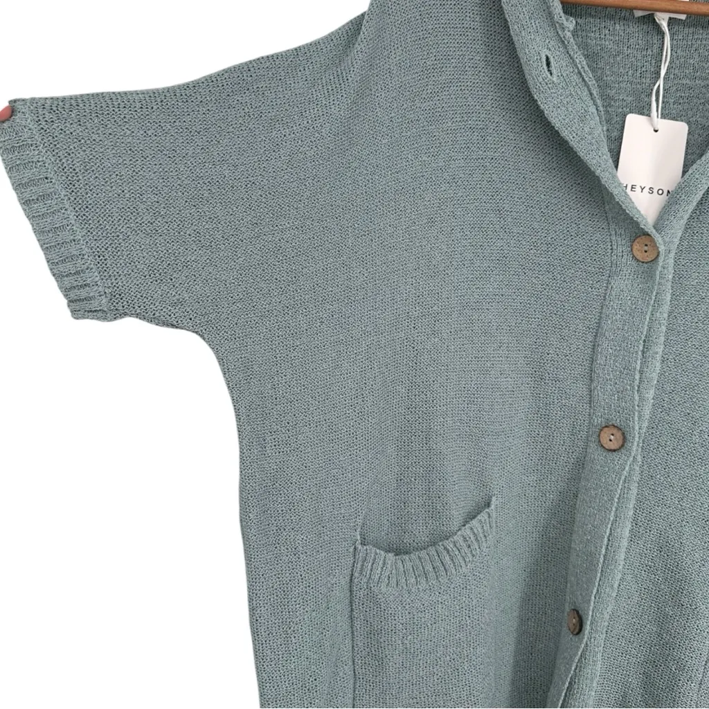 Heyson Oversized Knit Button Hooded Sweater size 1X Short Sleeves Cardigan NWT Green - Image 3