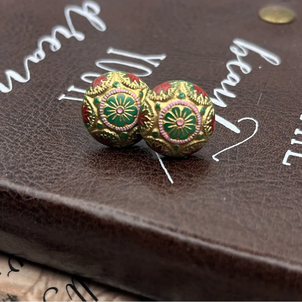 Vintage Cloisonné Style Floral Enamel Stud Earrings Gold - Image 6