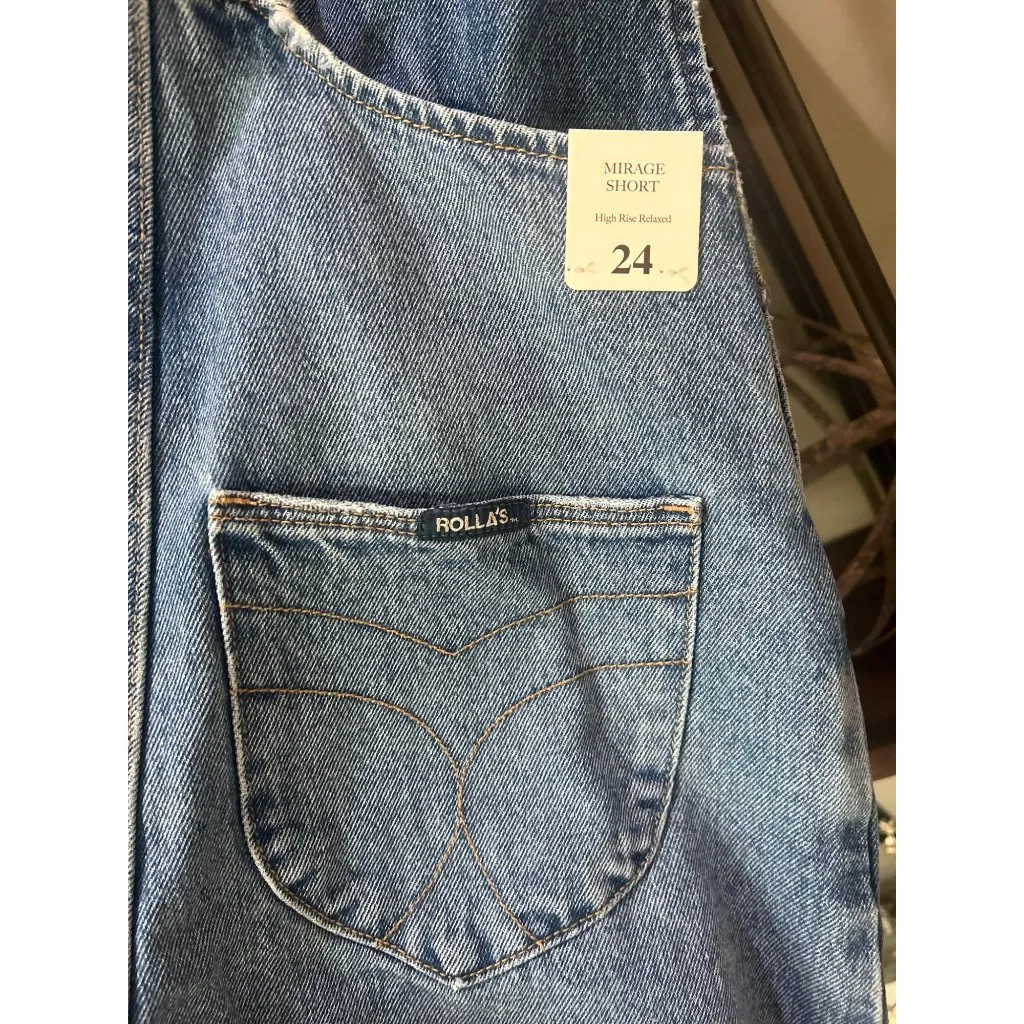 Rolla's Mirage High Waist Overall Shorts Mid Vintage Blue Womens Size 24 - Image 8