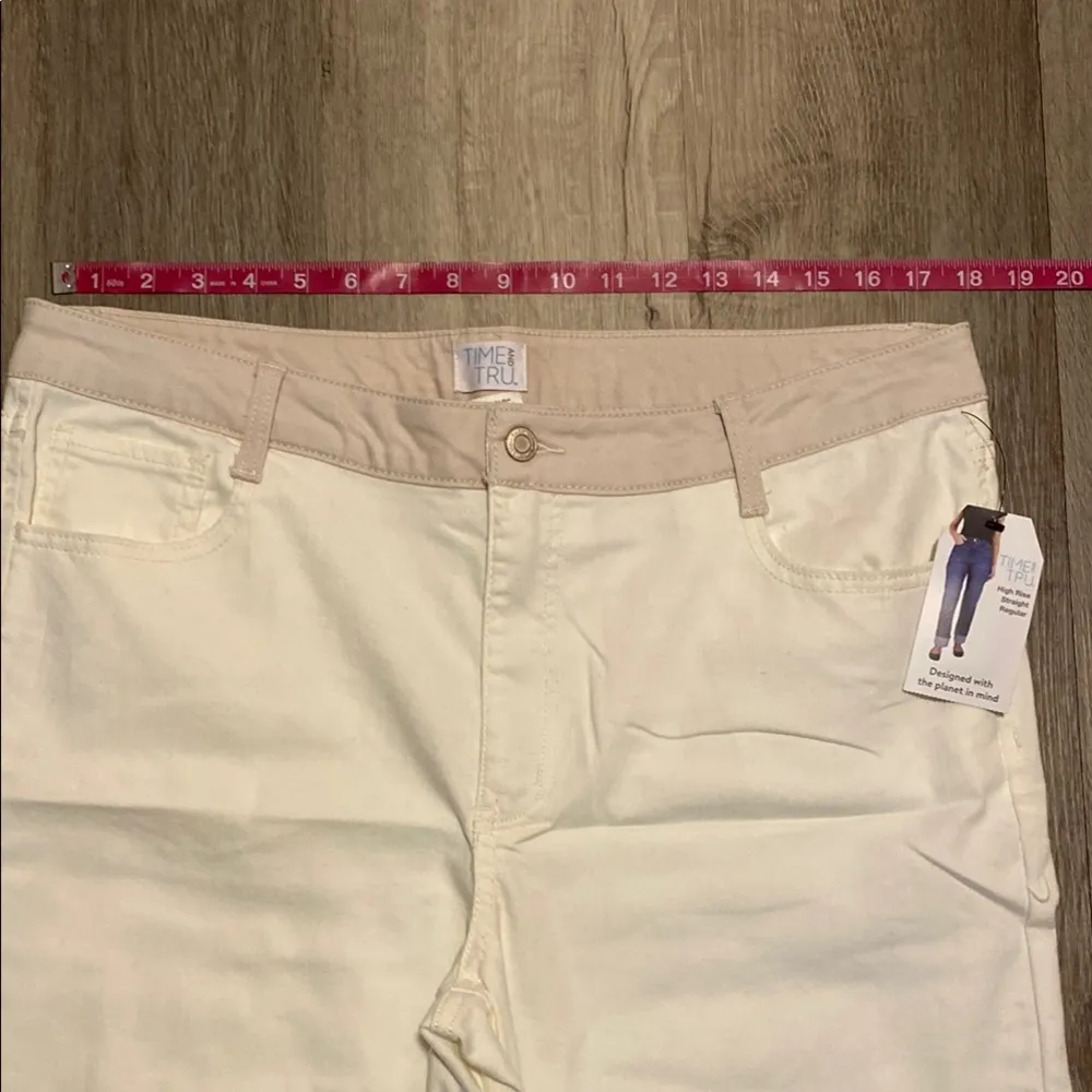 Time and Tru High Rise Straight Regular Cream and Tan Pants size 16 - Image 5
