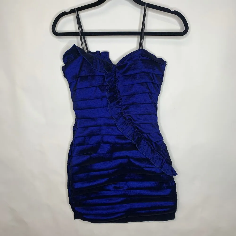 Vintage Bodycon Shimmer Ruffle Taffeta Blue Sz Small - Image 2