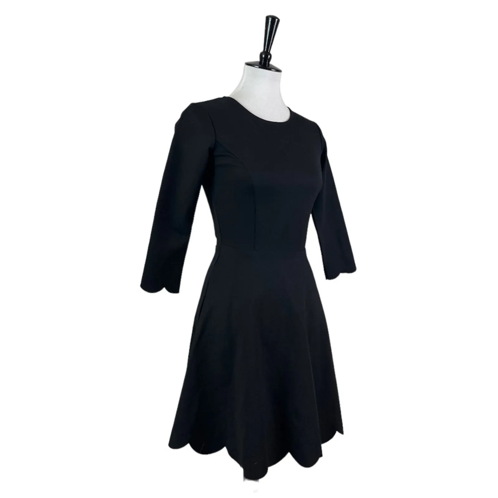 Lulus Fit Flare Bodycon Black Dress Scalloped Edge 3/4 Sleeves Women’s Small - Image 3