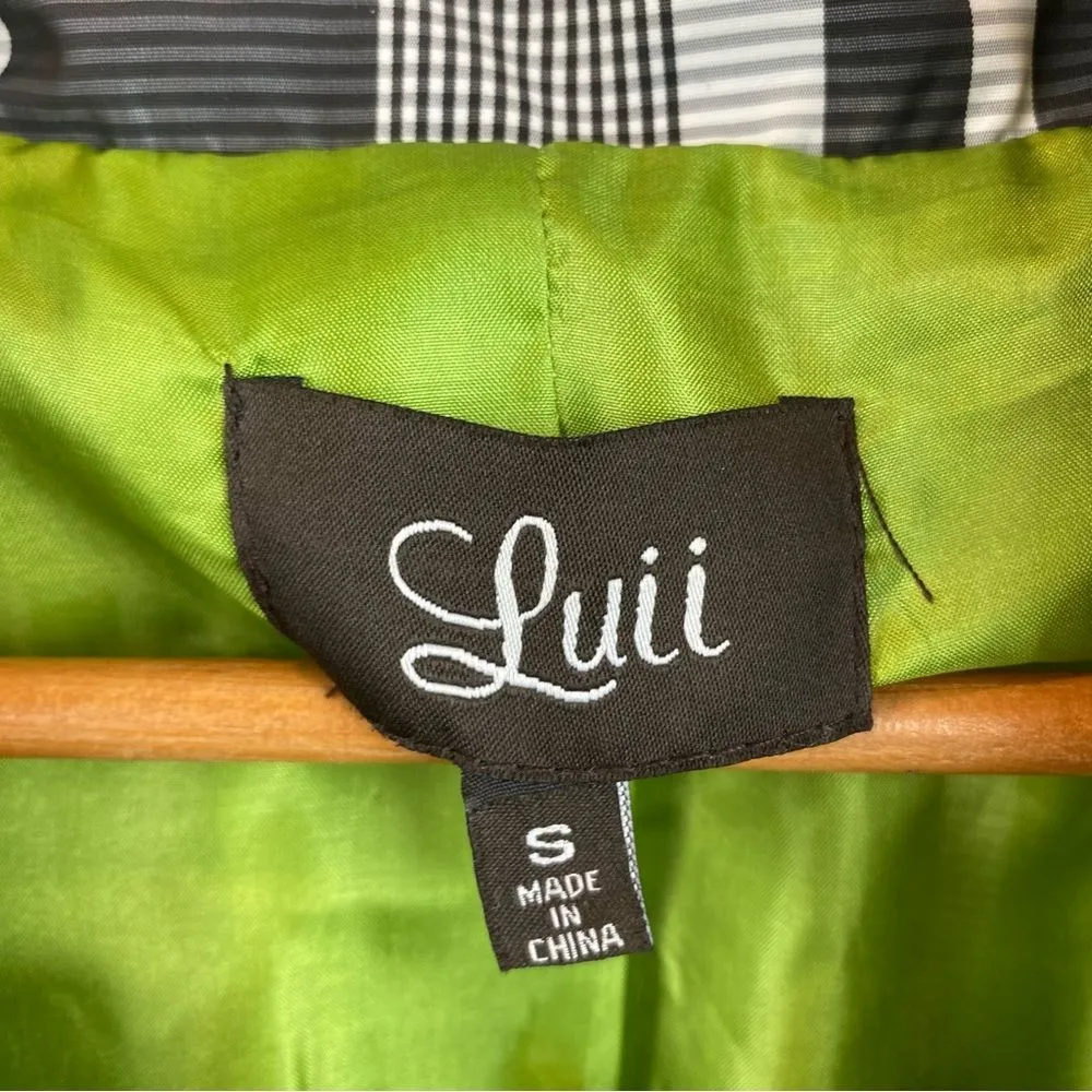 Luii Black White Plaid Gingham Checker Print Zip Front Water Resistant Jacket S - Image 6