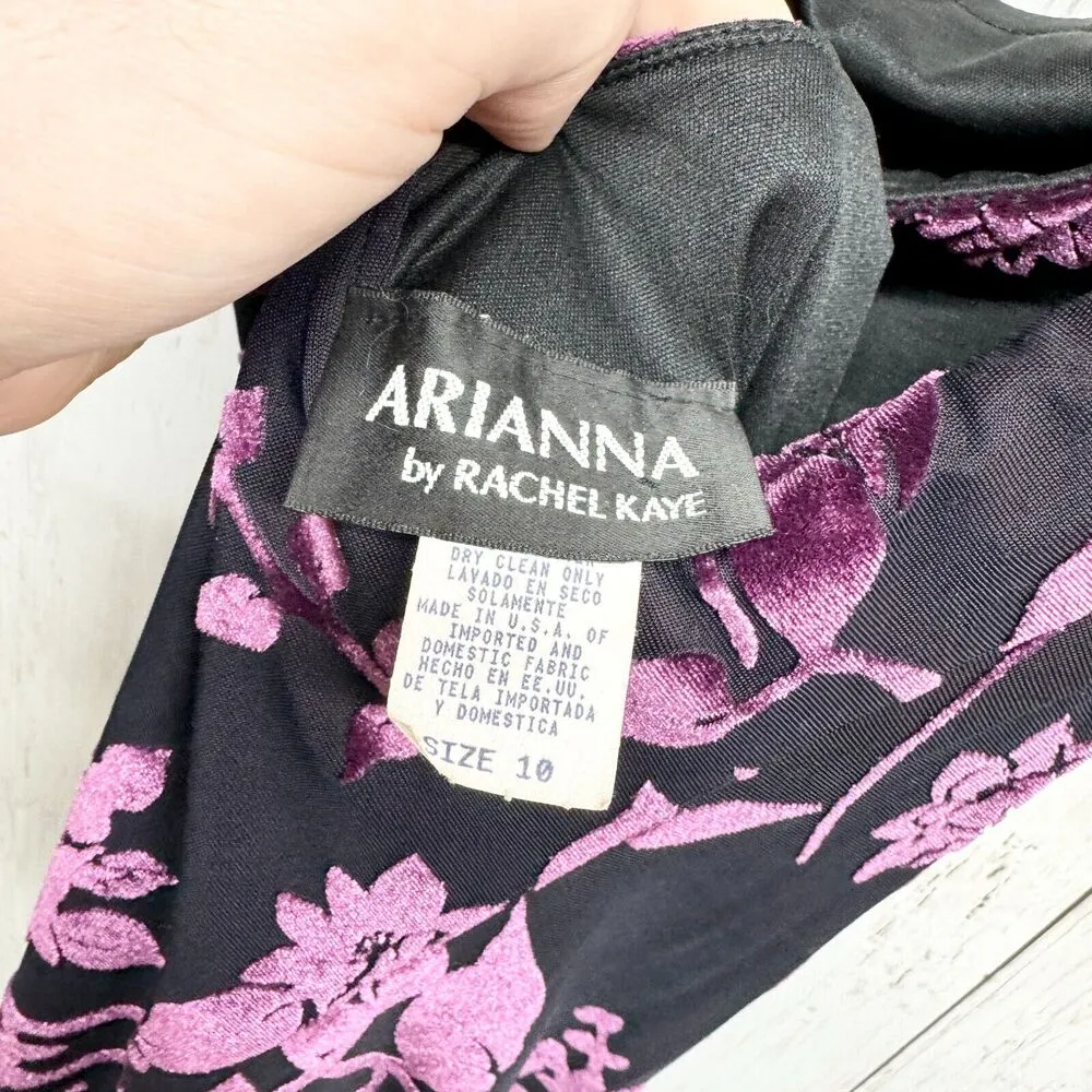Arianna By Rachel Kaye Evening Gown One Shoulder Maxi Velvet Purple Floral Slit Size 10 - Image 5