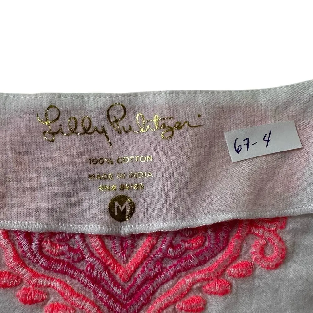 Lilly Pulitzer White & Pink Embroidered Amelia Island Tunic Women Medium | 67-4 - Image 3