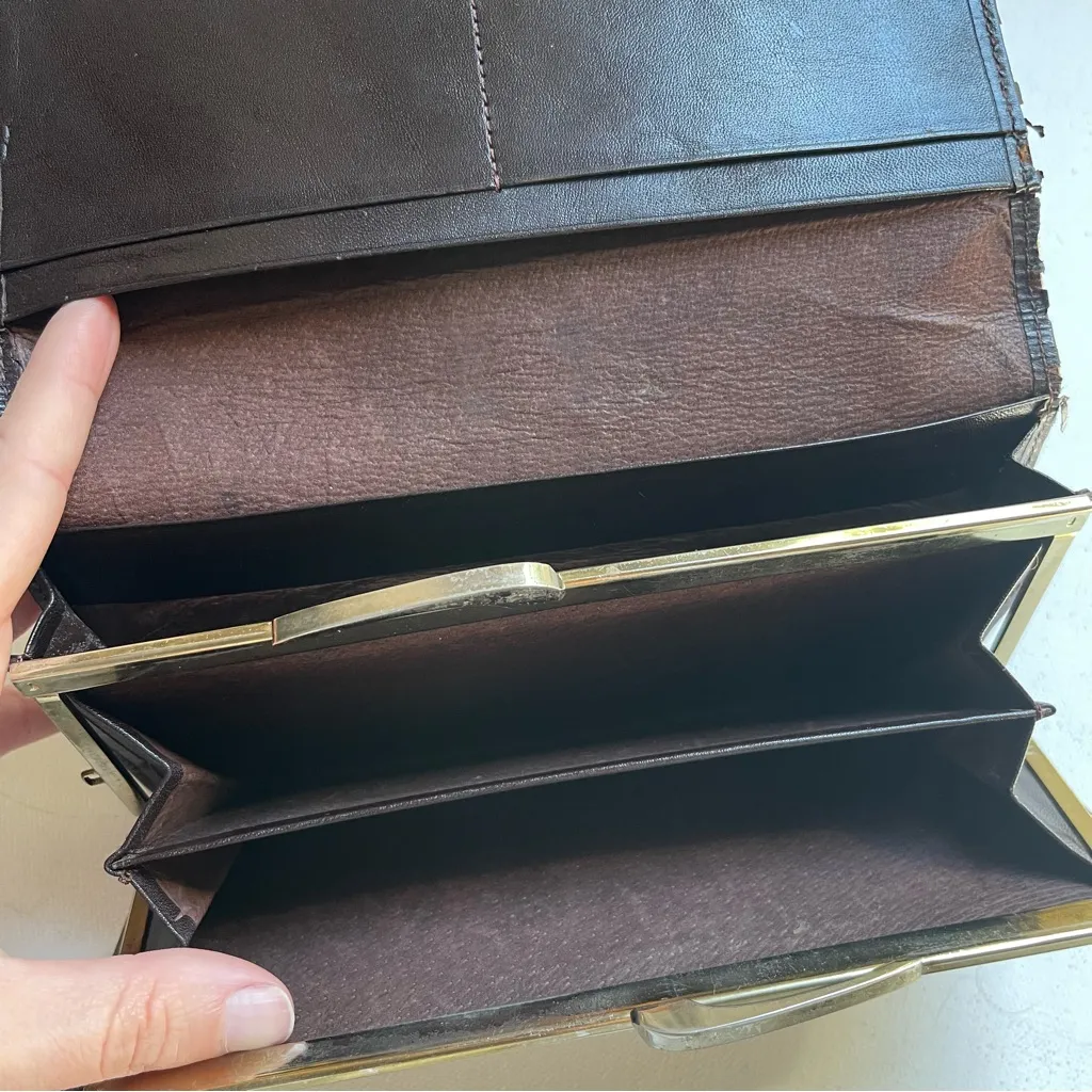 Nina Ricci Brown Leather Printed Long Wallet Kiss Lock Cards ID Holder - Image 6