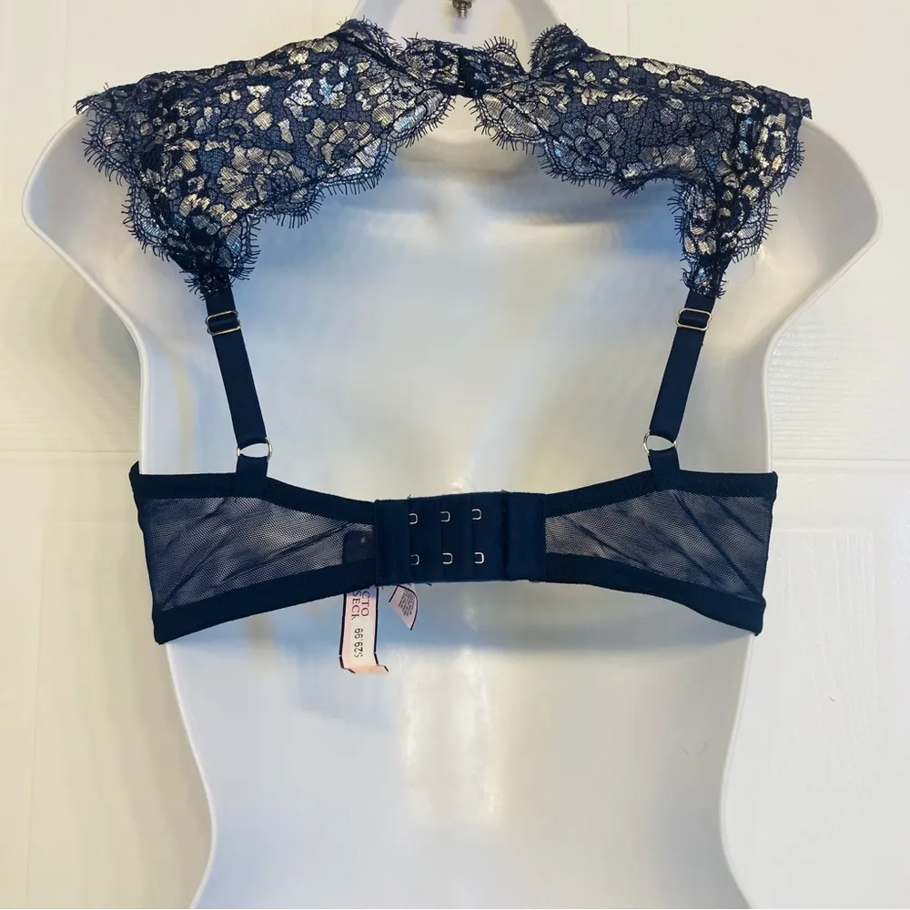 Victoria’s Secret High Neck Dream Angels Unlined Demi Bra Blue  Lace Sz 32DD NEW - Image 6