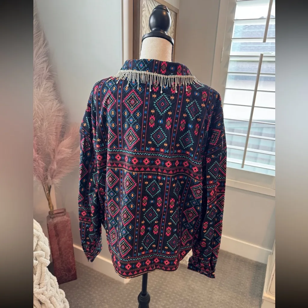 NWT Savanna Jane Aztec Print Corduroy Jacket With Rhinestone Collar Size L - Image 2