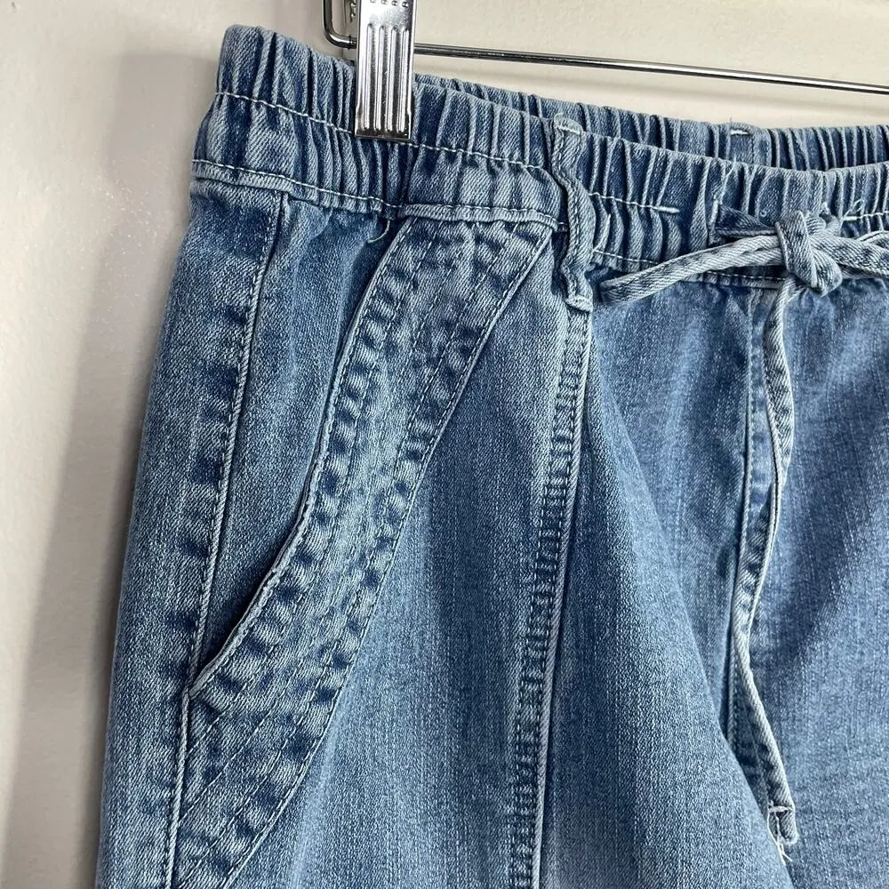 Almost Famous Distressed Denim Baggy Utility Cargo Pants Jeans Tie Waist women M - Image 4