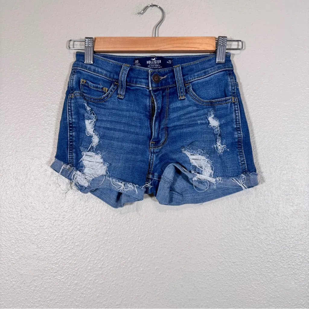 Hollister Blue Mid Rise Jean Shorts Womens 23 3in Denim Distressed Summer Beachy - Image 7