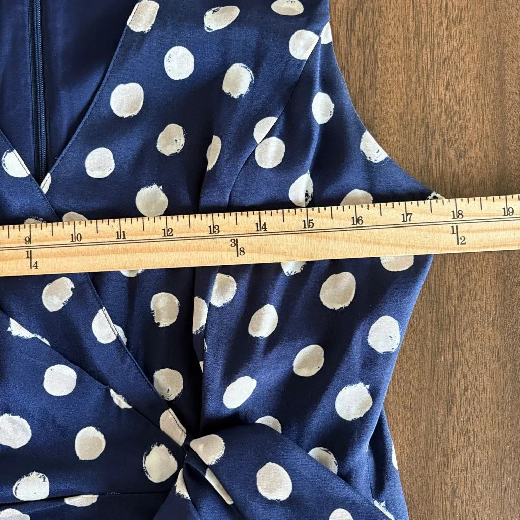 St. John Silk Polka Dot Blue Midi Wrap Dress size 6 Retro Luxury - Image 8