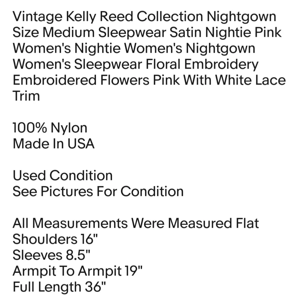 Vintage Kelly Reed Collection Nightgown Size Medium Sleepwear Satin Nightie Pink - Image 2